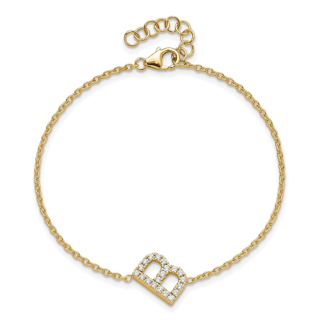 14K Yellow Or White Gold Diamond Sideways Letter w/ 1in ext. Bracelet