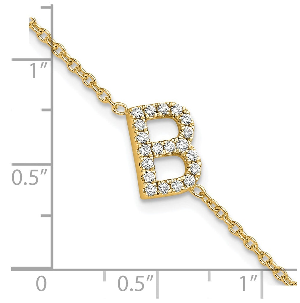 14K Yellow Or White Gold Diamond Sideways Letter w/ 1in ext. Bracelet