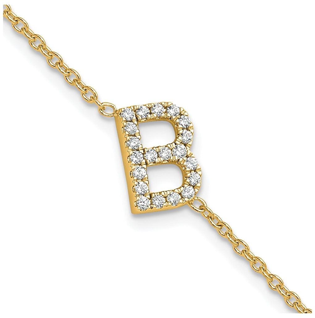 14K Yellow Or White Gold Diamond Sideways Letter w/ 1in ext. Bracelet