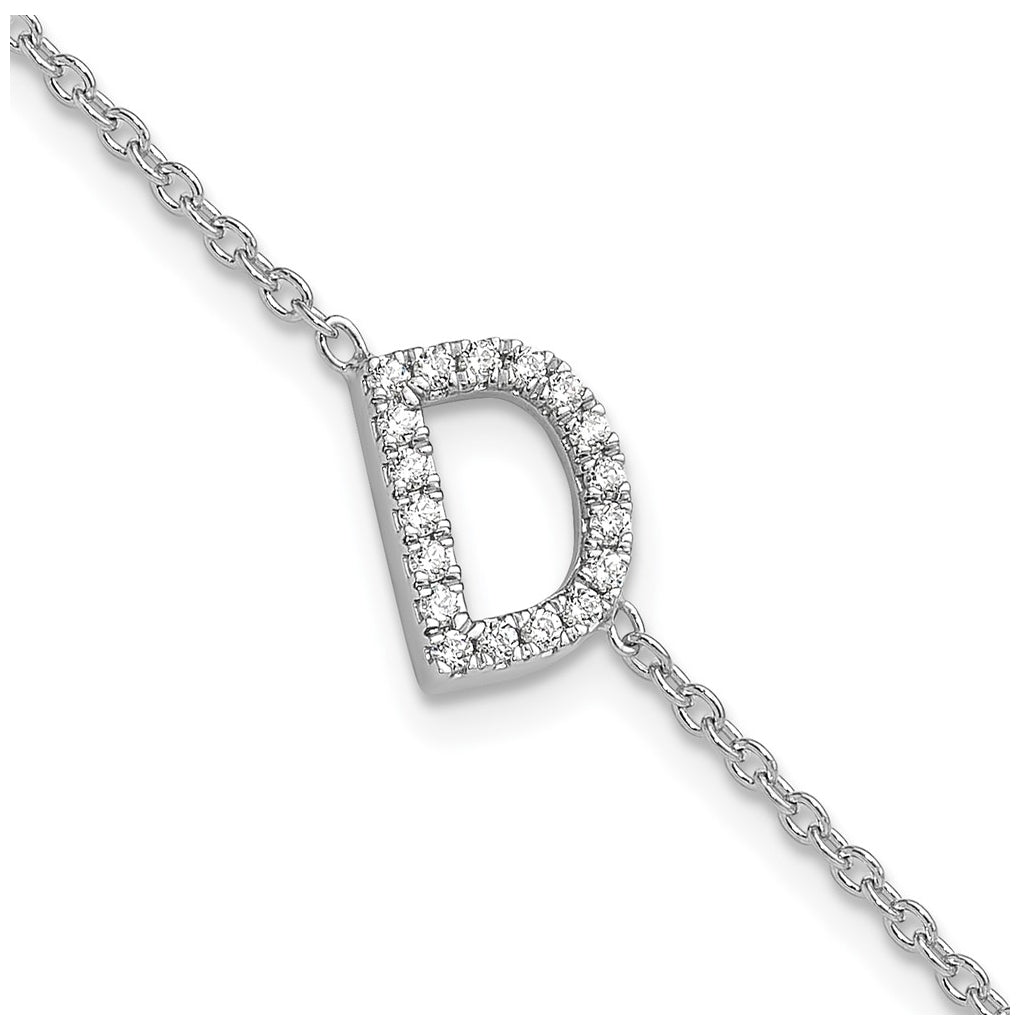14K Yellow Or White Gold Diamond Sideways Letter w/ 1in ext. Bracelet