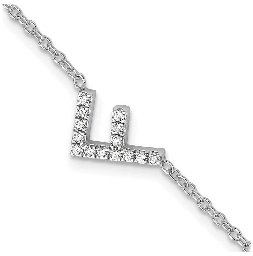 14K Yellow Or White Gold Diamond Sideways Letter w/ 1in ext. Bracelet