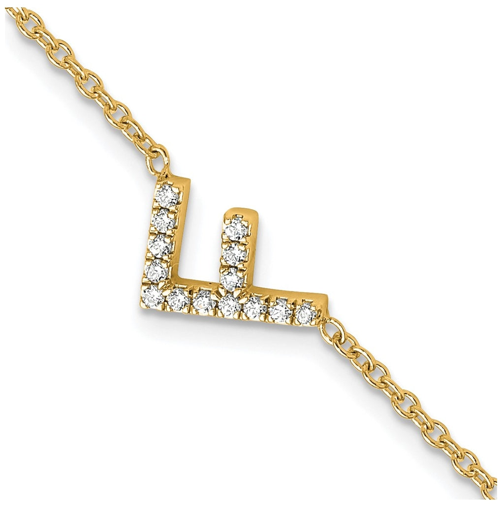 14K Yellow Or White Gold Diamond Sideways Letter w/ 1in ext. Bracelet