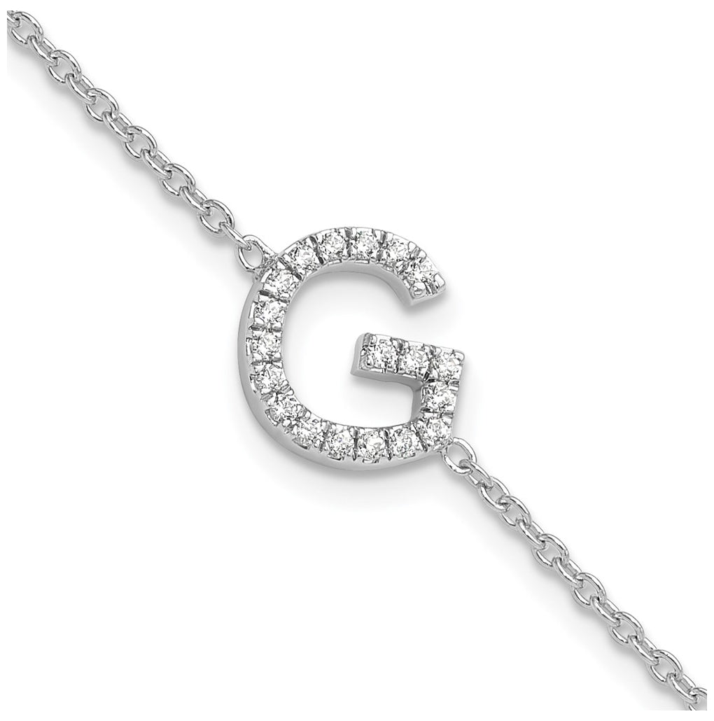 14K Yellow Or White Gold Diamond Sideways Letter w/ 1in ext. Bracelet