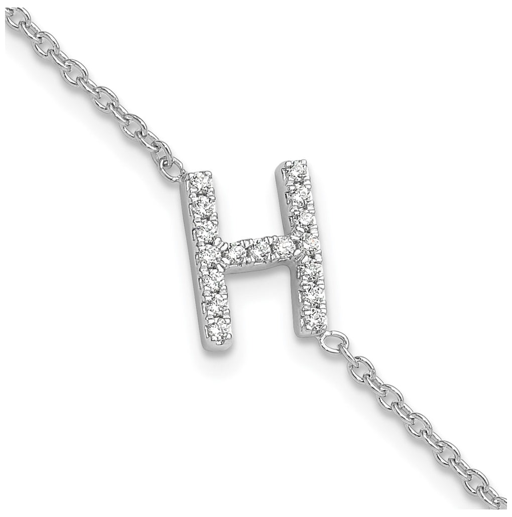 14K Yellow Or White Gold Diamond Sideways Letter w/ 1in ext. Bracelet