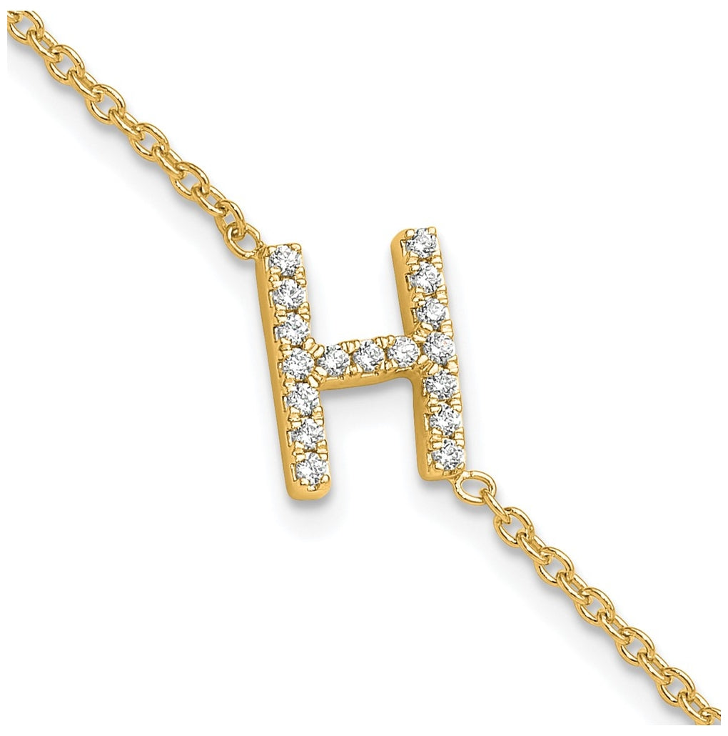14K Yellow Or White Gold Diamond Sideways Letter w/ 1in ext. Bracelet