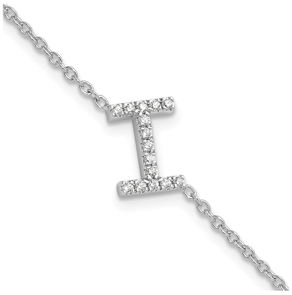 14K Yellow Or White Gold Diamond Sideways Letter w/ 1in ext. Bracelet
