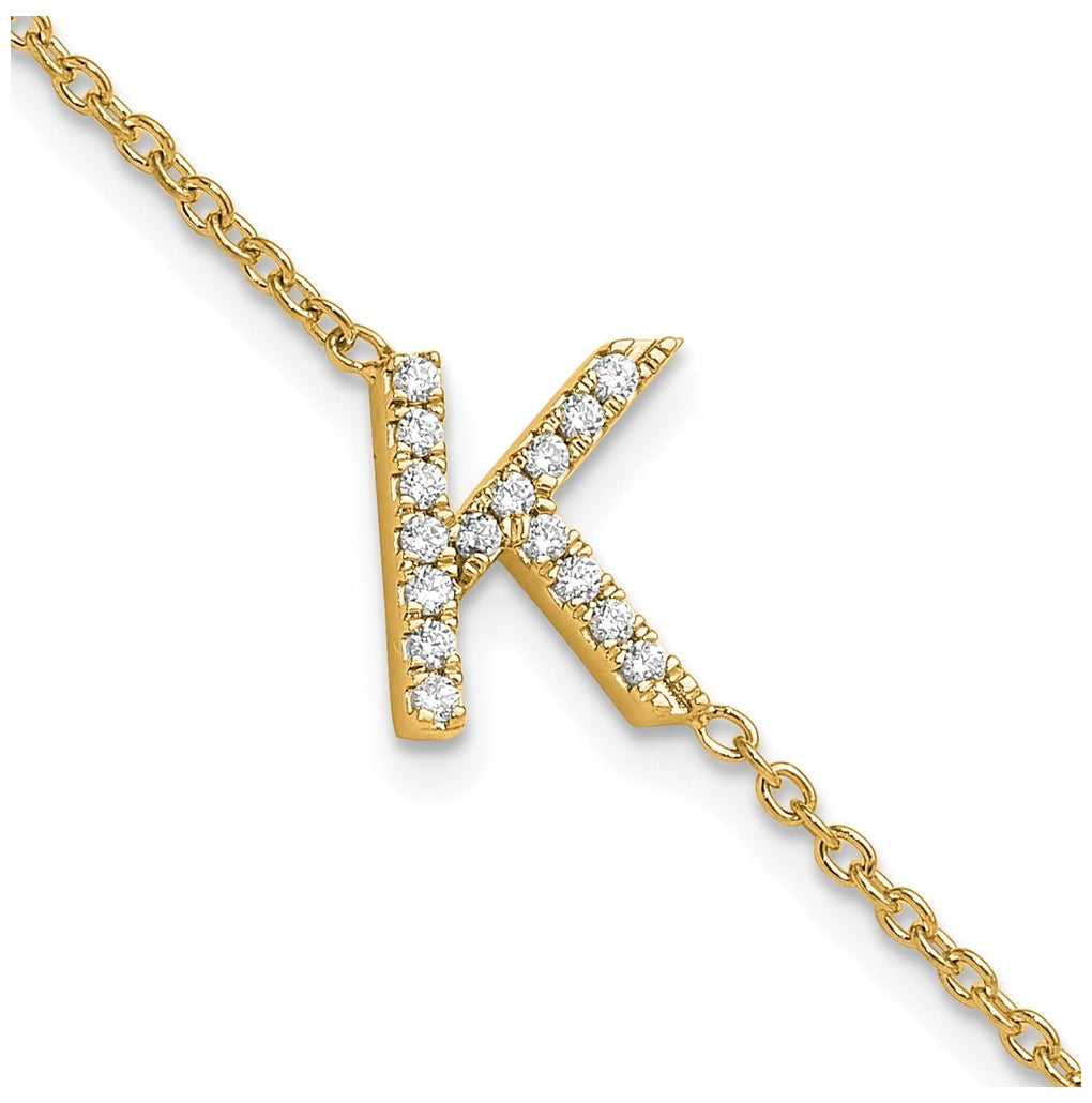 14K Yellow Or White Gold Diamond Sideways Letter w/ 1in ext. Bracelet