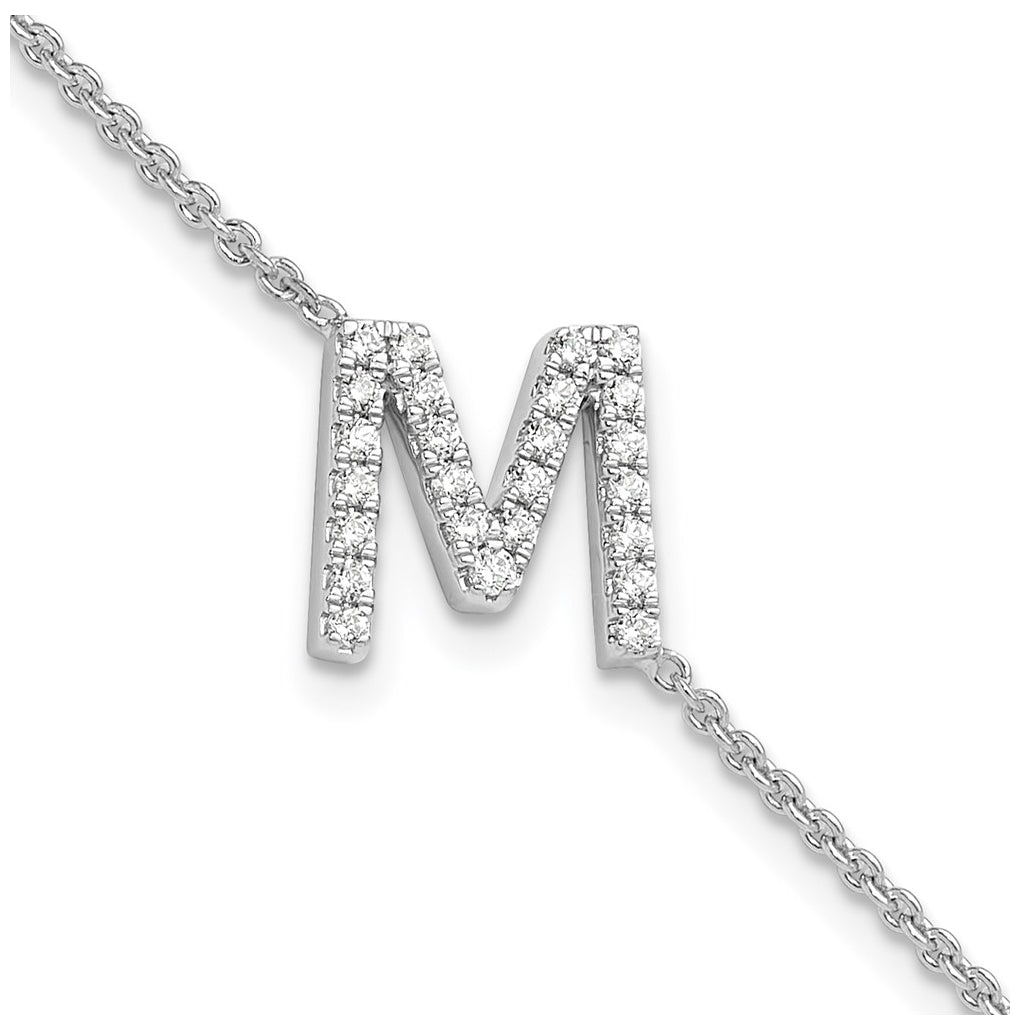 14K Yellow Or White Gold Diamond Sideways Letter w/ 1in ext. Bracelet