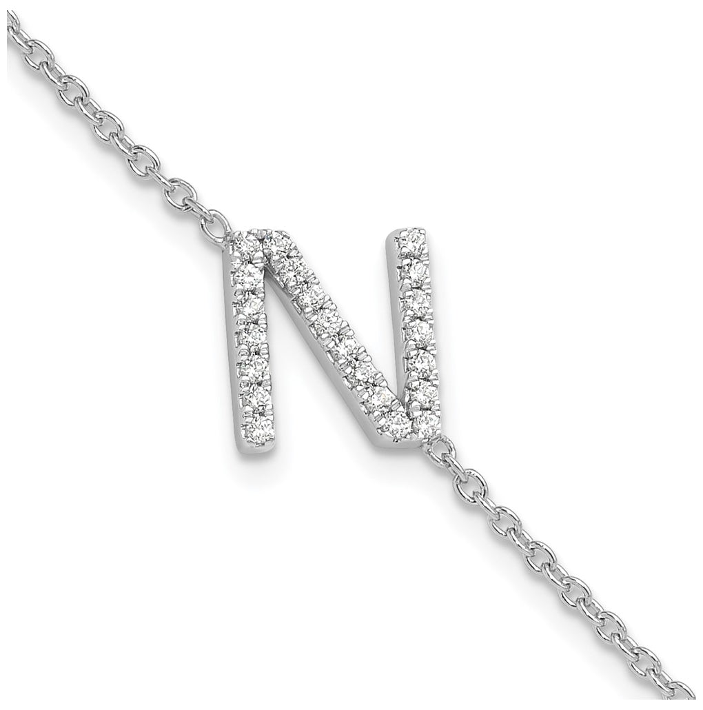 14K Yellow Or White Gold Diamond Sideways Letter w/ 1in ext. Bracelet