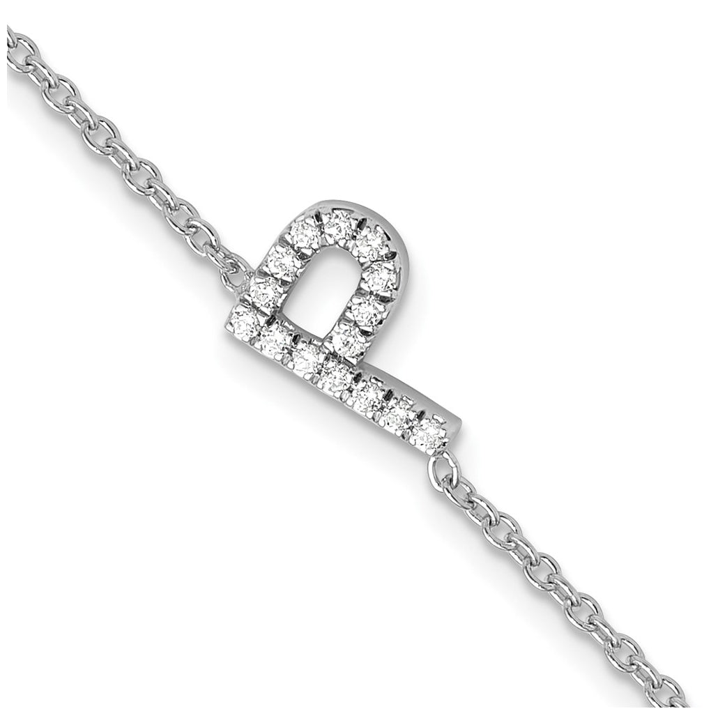 14K Yellow Or White Gold Diamond Sideways Letter w/ 1in ext. Bracelet