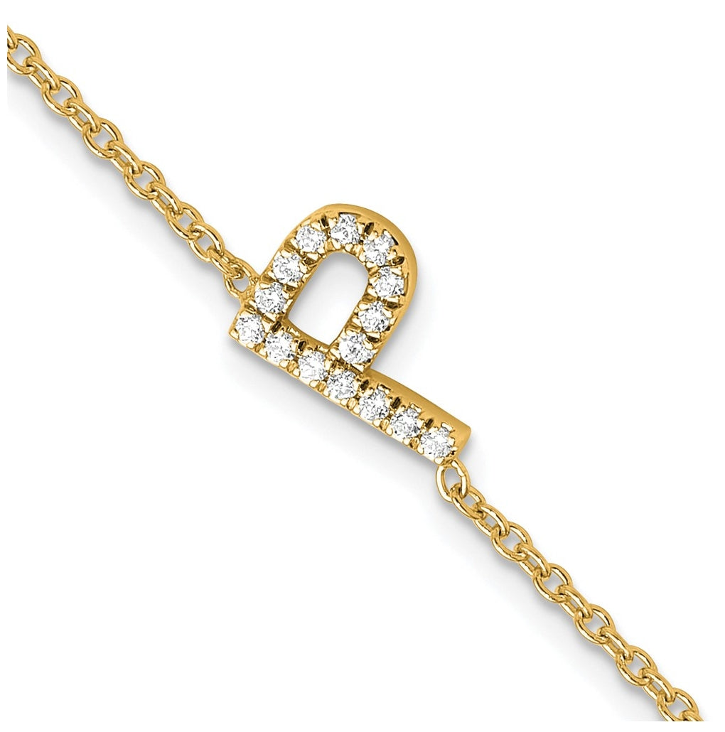 14K Yellow Or White Gold Diamond Sideways Letter w/ 1in ext. Bracelet