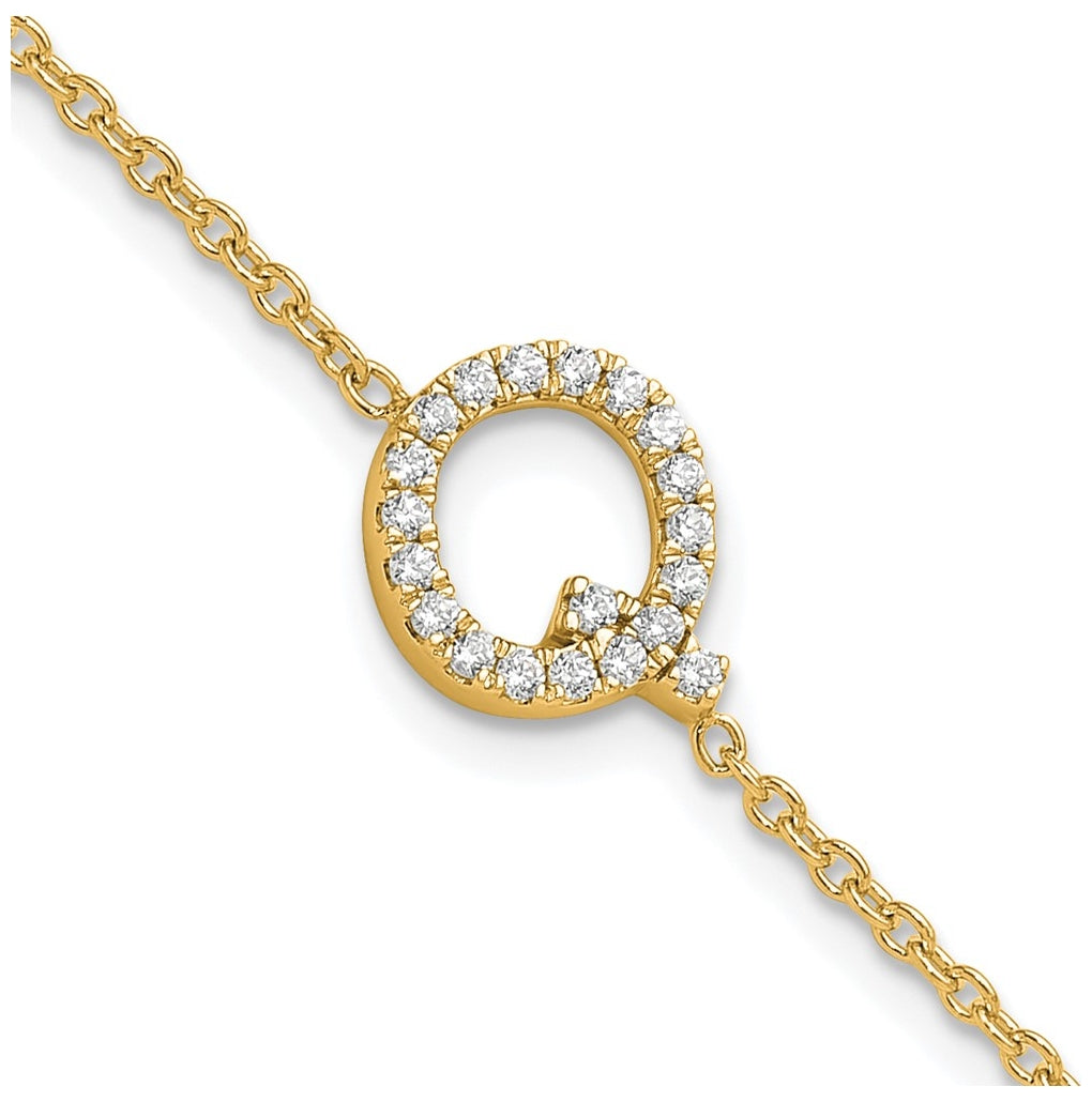 14K Yellow Or White Gold Diamond Sideways Letter w/ 1in ext. Bracelet