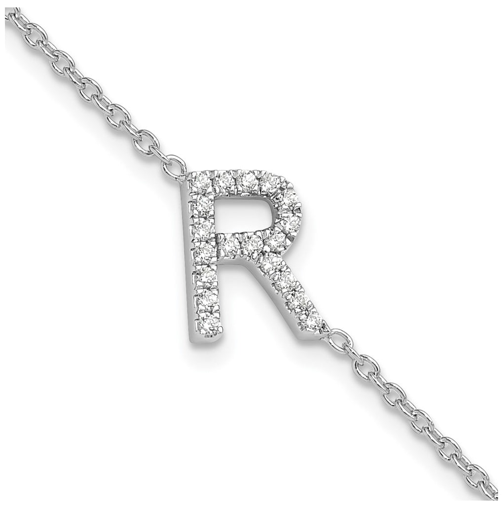 14K Yellow Or White Gold Diamond Sideways Letter w/ 1in ext. Bracelet