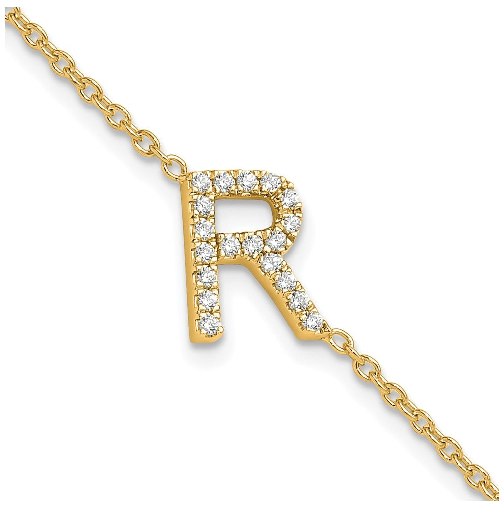 14K Yellow Or White Gold Diamond Sideways Letter w/ 1in ext. Bracelet