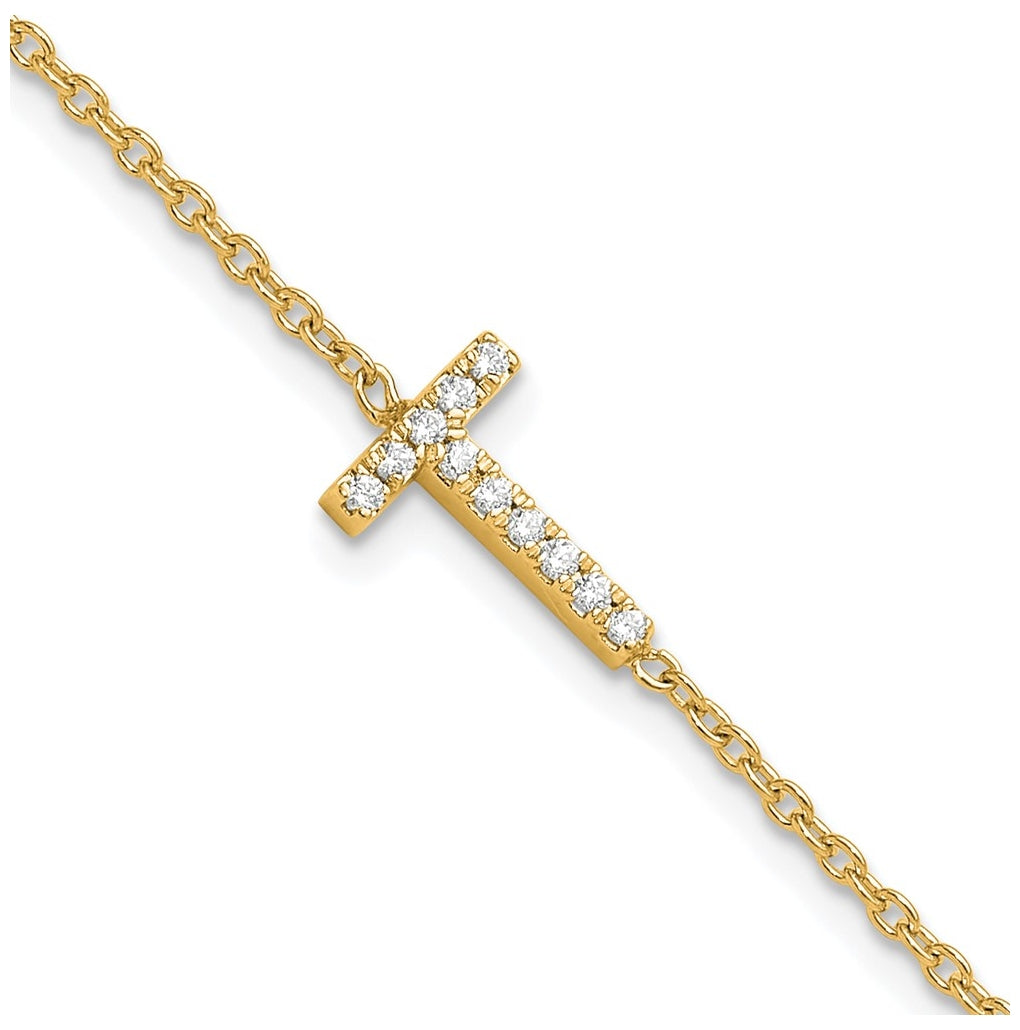 14K Yellow Or White Gold Diamond Sideways Letter w/ 1in ext. Bracelet