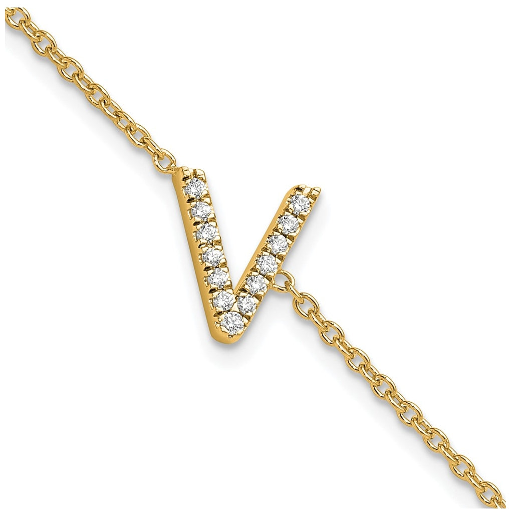 14K Yellow Or White Gold Diamond Sideways Letter w/ 1in ext. Bracelet