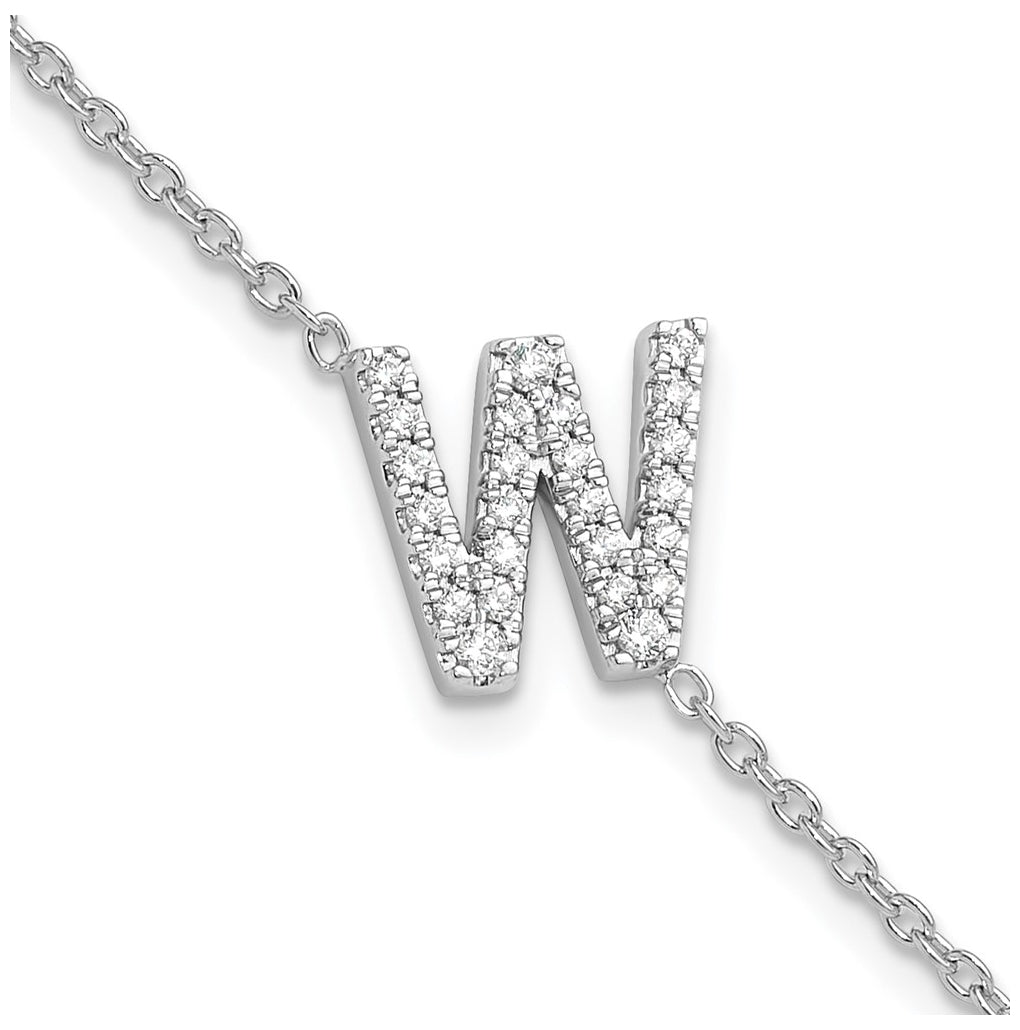 14K Yellow Or White Gold Diamond Sideways Letter w/ 1in ext. Bracelet