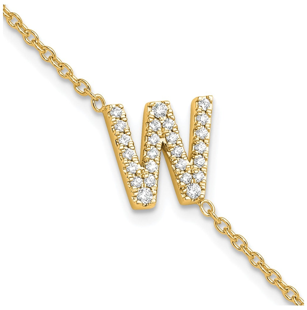 14K Yellow Or White Gold Diamond Sideways Letter w/ 1in ext. Bracelet