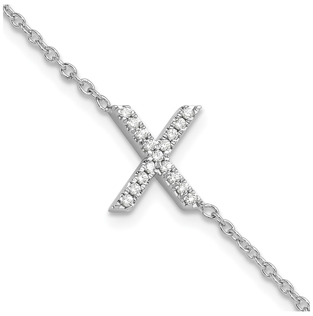 14K Yellow Or White Gold Diamond Sideways Letter w/ 1in ext. Bracelet