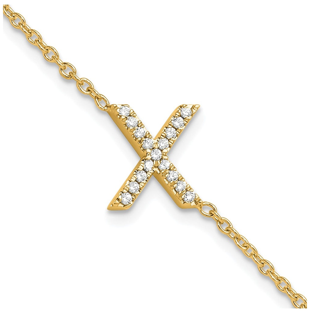 14K Yellow Or White Gold Diamond Sideways Letter w/ 1in ext. Bracelet