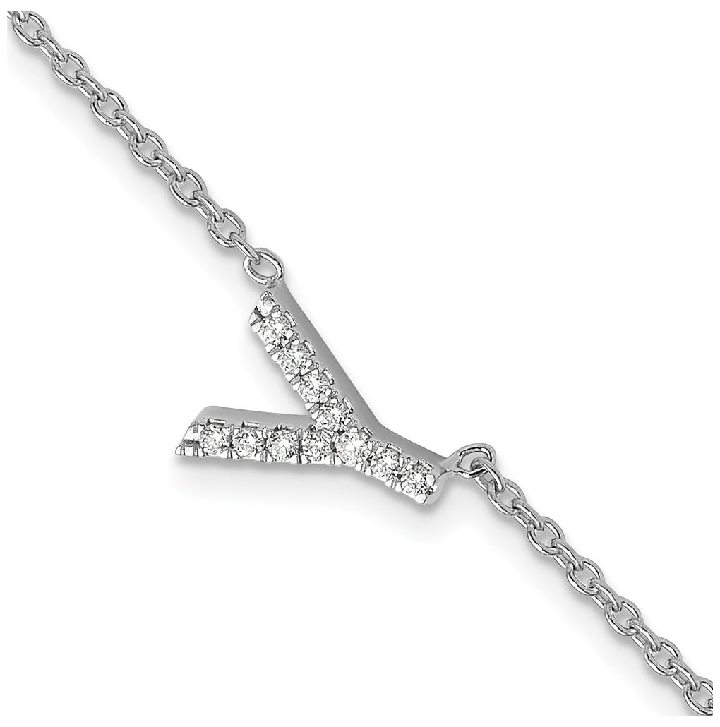14K Yellow Or White Gold Diamond Sideways Letter w/ 1in ext. Bracelet