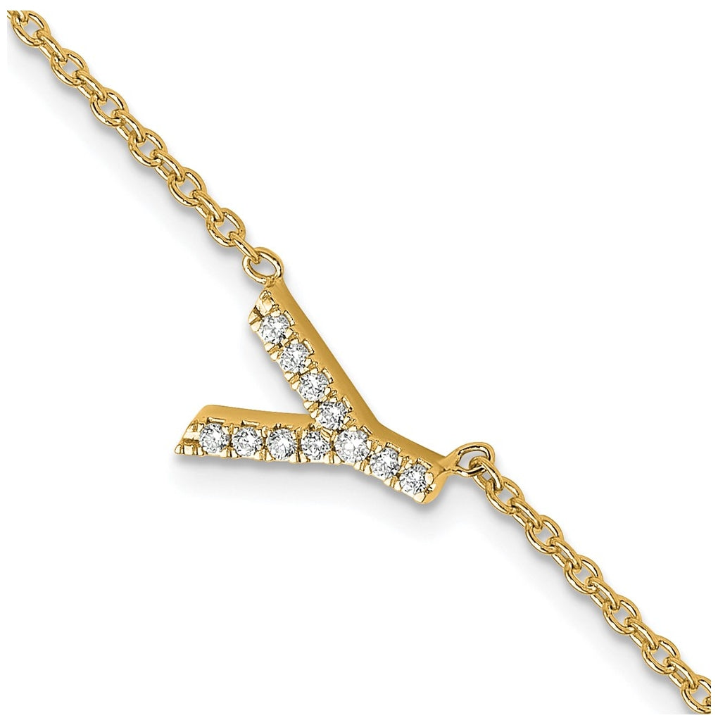 14K Yellow Or White Gold Diamond Sideways Letter w/ 1in ext. Bracelet