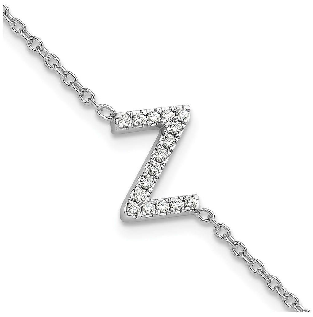 14K Yellow Or White Gold Diamond Sideways Letter w/ 1in ext. Bracelet