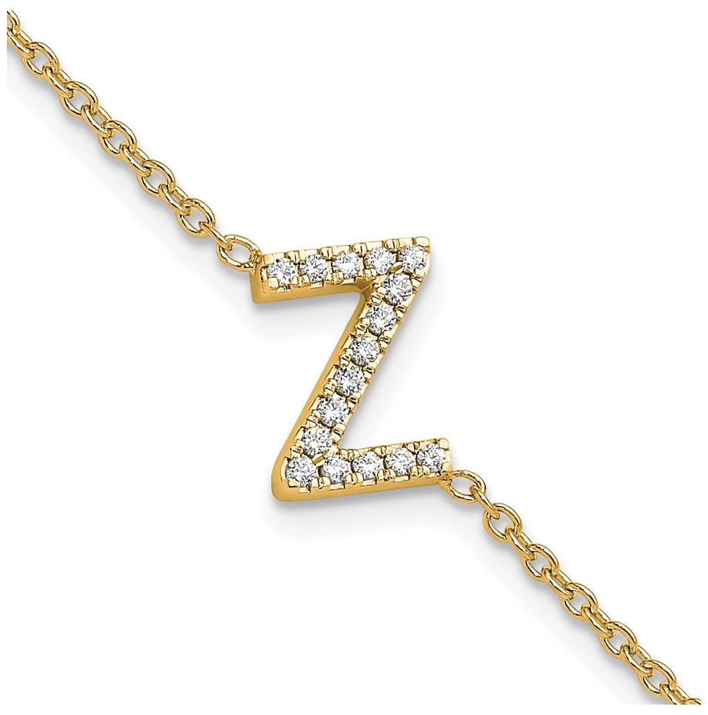 14K Yellow Or White Gold Diamond Sideways Letter w/ 1in ext. Bracelet