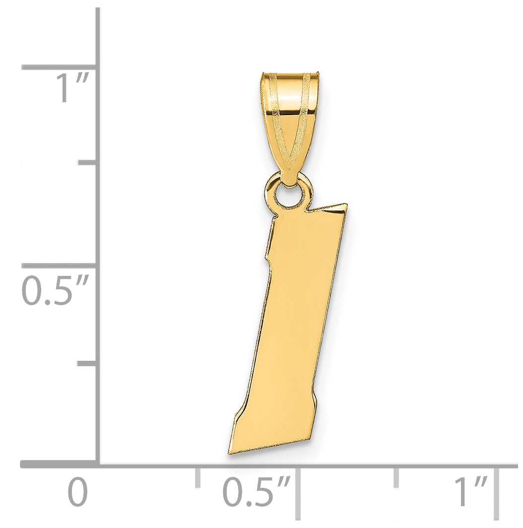 14K Yellow Gold Polished Block Number 1 Pendant