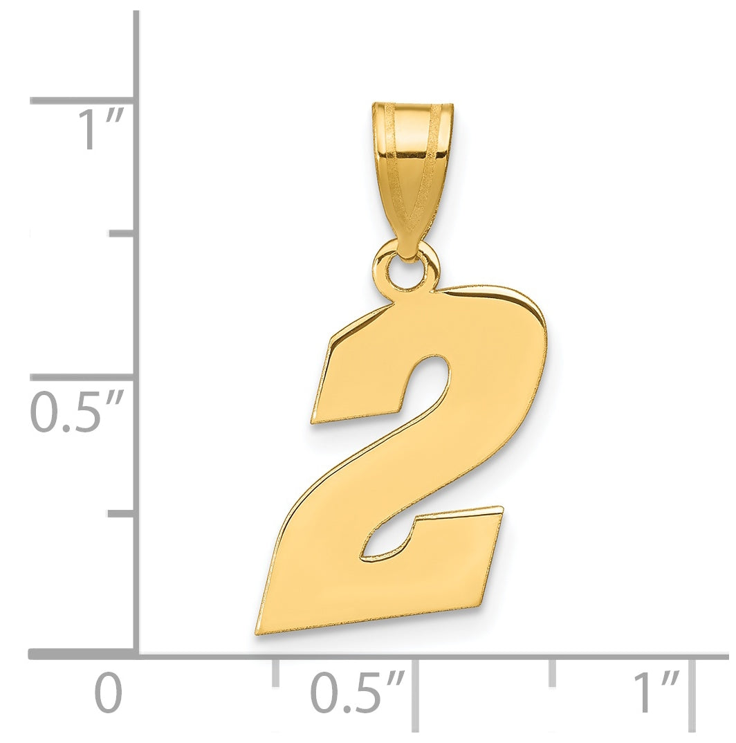 14K Yellow Gold Polished Block Number 2 Pendant