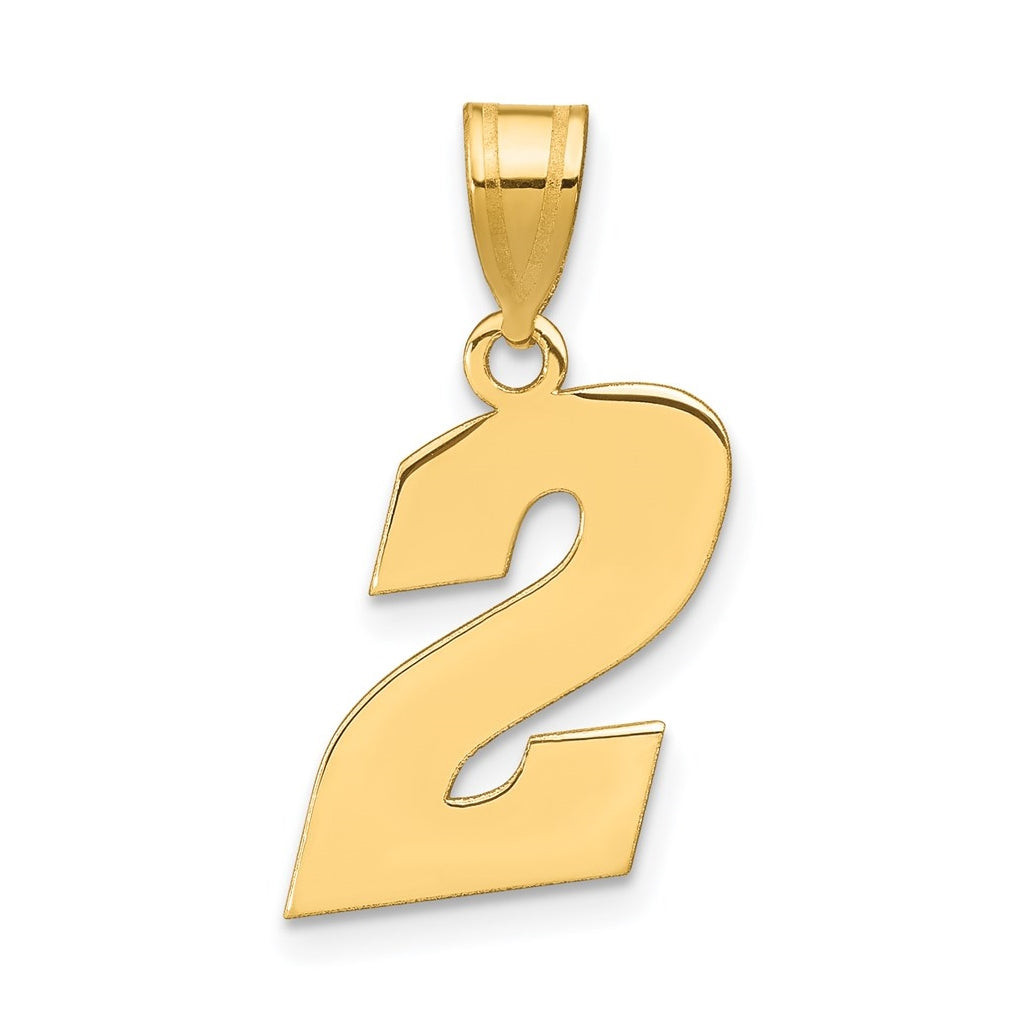 14K Yellow Gold Polished Block Number 2 Pendant