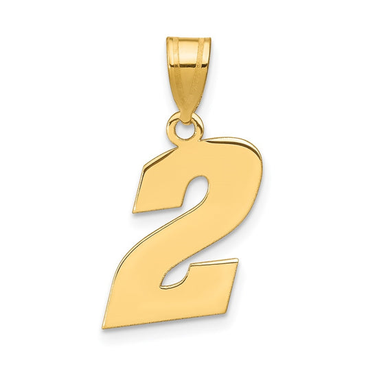 14K Yellow Gold Polished Block Number 2 Pendant