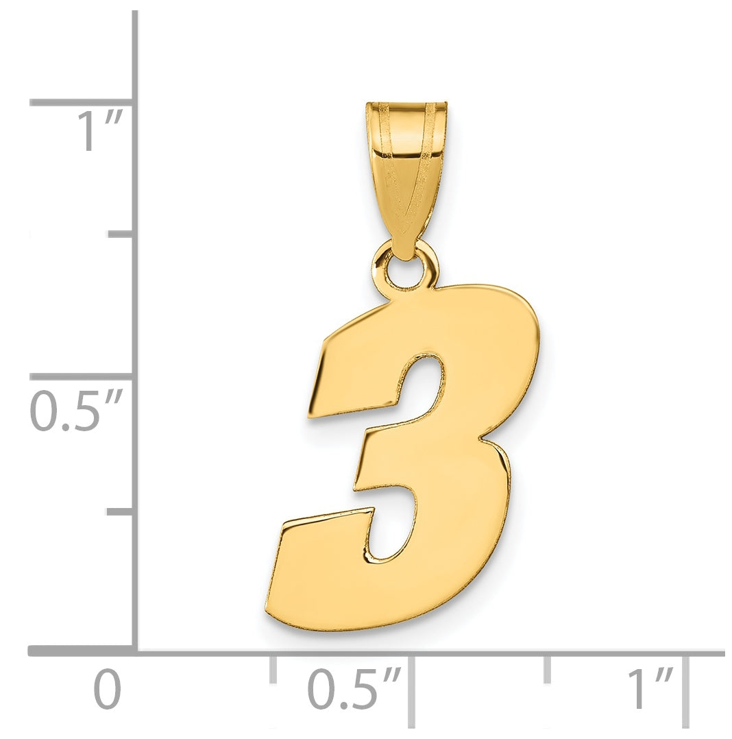 14K Yellow Gold Polished Block Number 3 Pendant