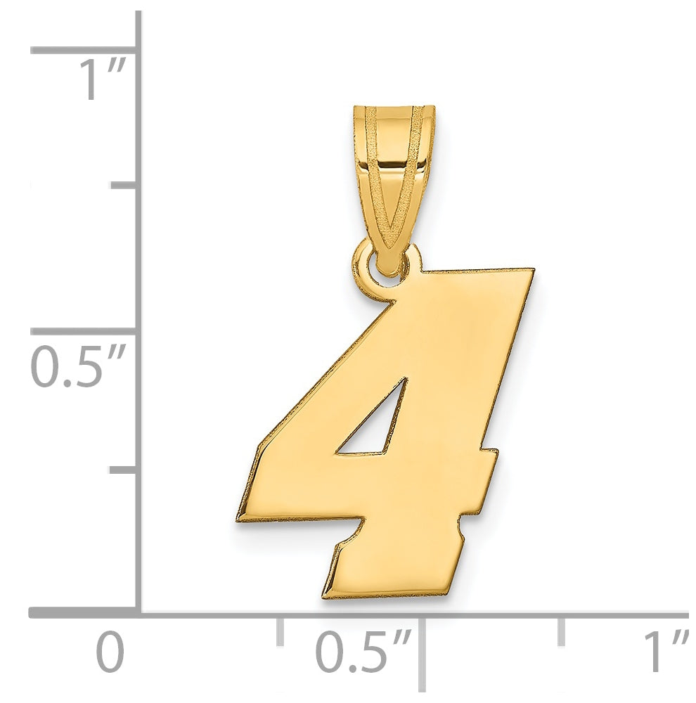 14K Yellow Gold Polished Block Number 4 Pendant
