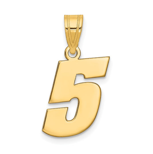 14K Yellow Gold Polished Block Number 5 Pendant