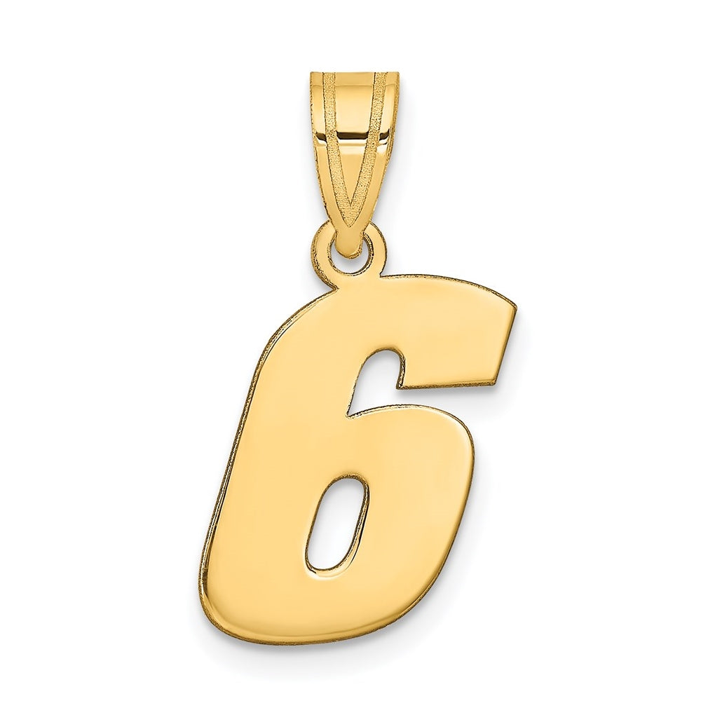 14K Yellow Gold Polished Block Number 6 Pendant