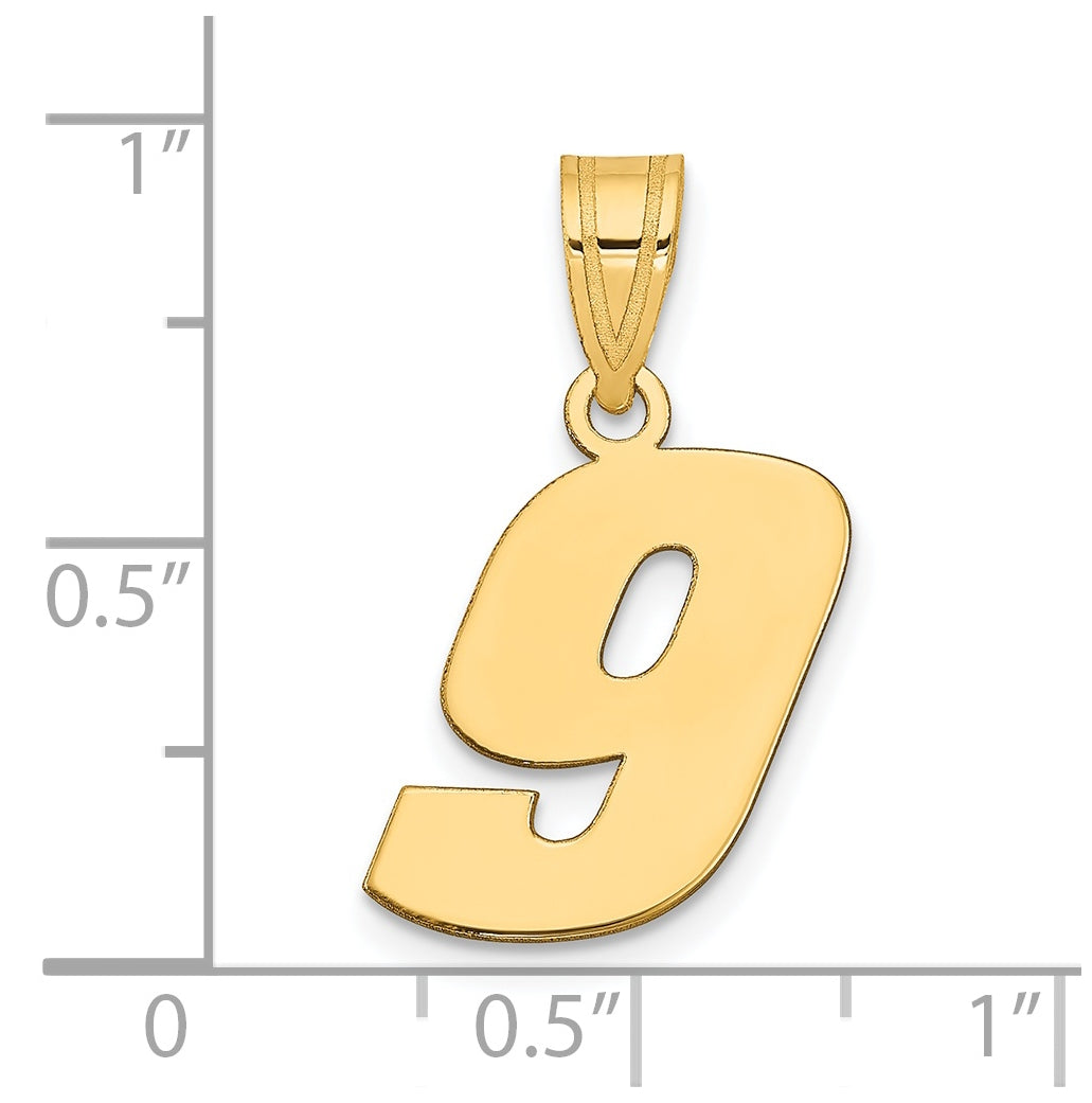 14K Yellow Gold Polished Block Number 9 Pendant