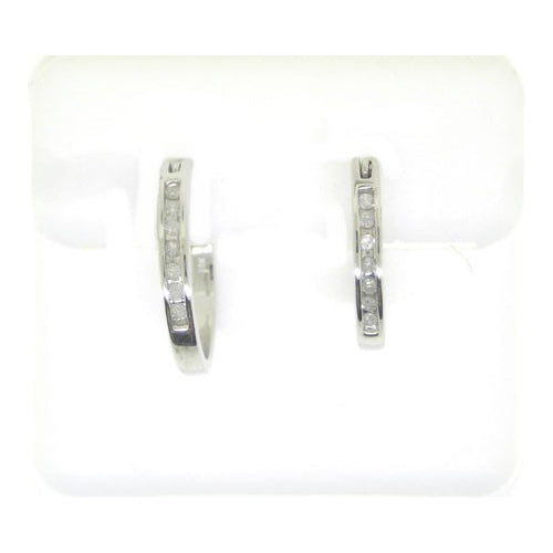 10K White Gold Womens Round Diamond Hoop Earrings 1/8 Cttw