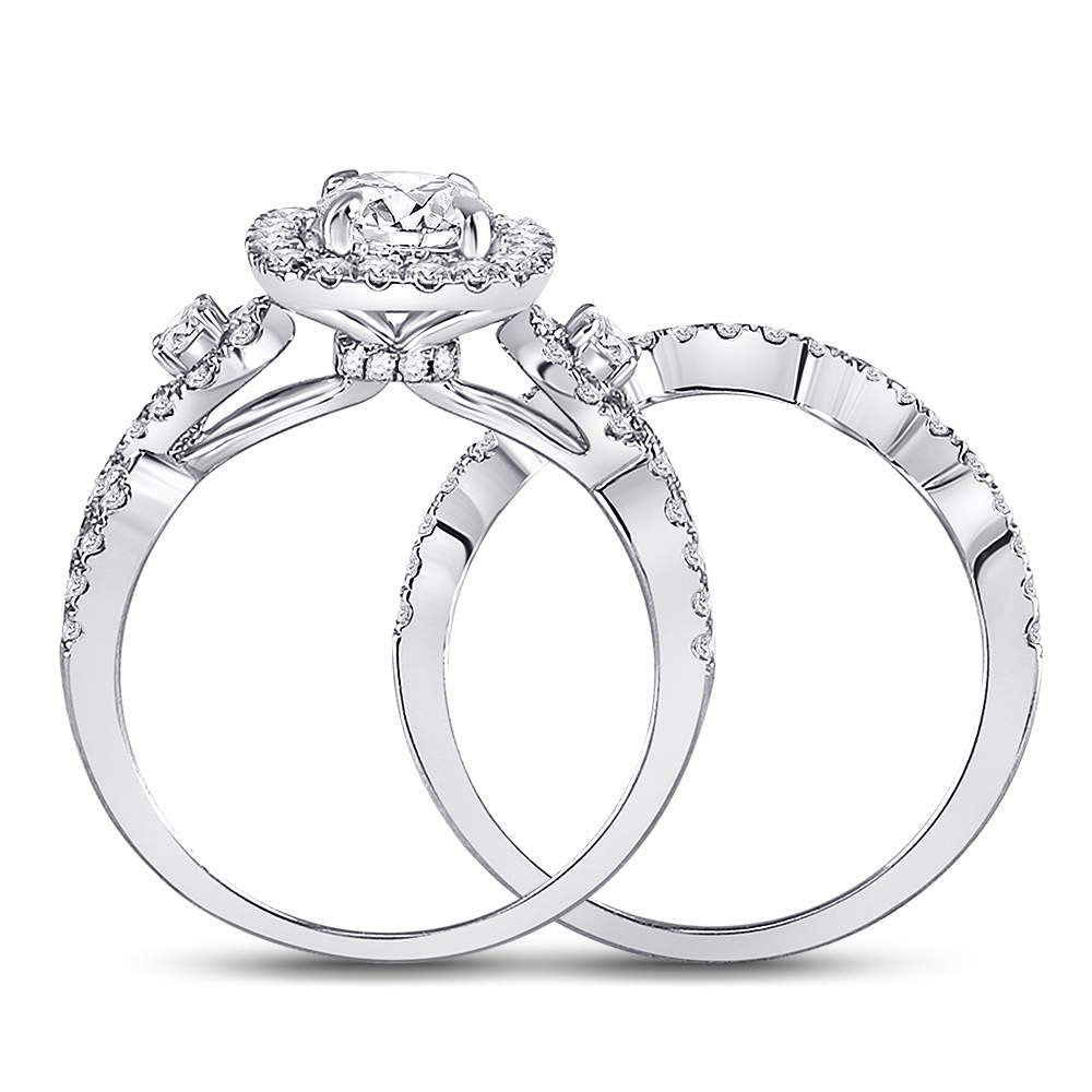 14K White Gold Round Diamond Halo Bridal Wedding Ring Band Set 1-3/4 Cttw, Womens Size: 5-10