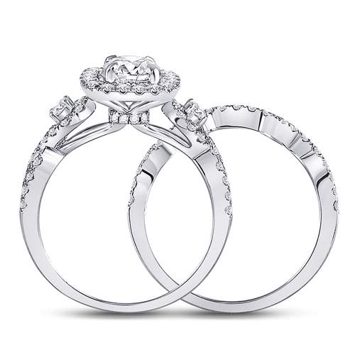 14K White Gold Round Diamond Halo Bridal Wedding Ring Band Set 1-3/4 Cttw, Womens Size: 5-10