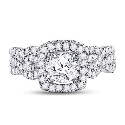 14K White Gold Round Diamond Halo Bridal Wedding Ring Band Set 1-3/4 Cttw, Womens Size: 5-10
