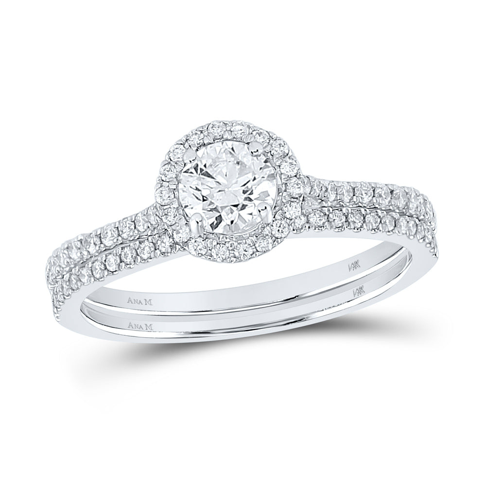 14k White Gold Round Diamond Slender Bridal Wedding Ring Band Set 7/8 Cttw, Womens Size: 5-10