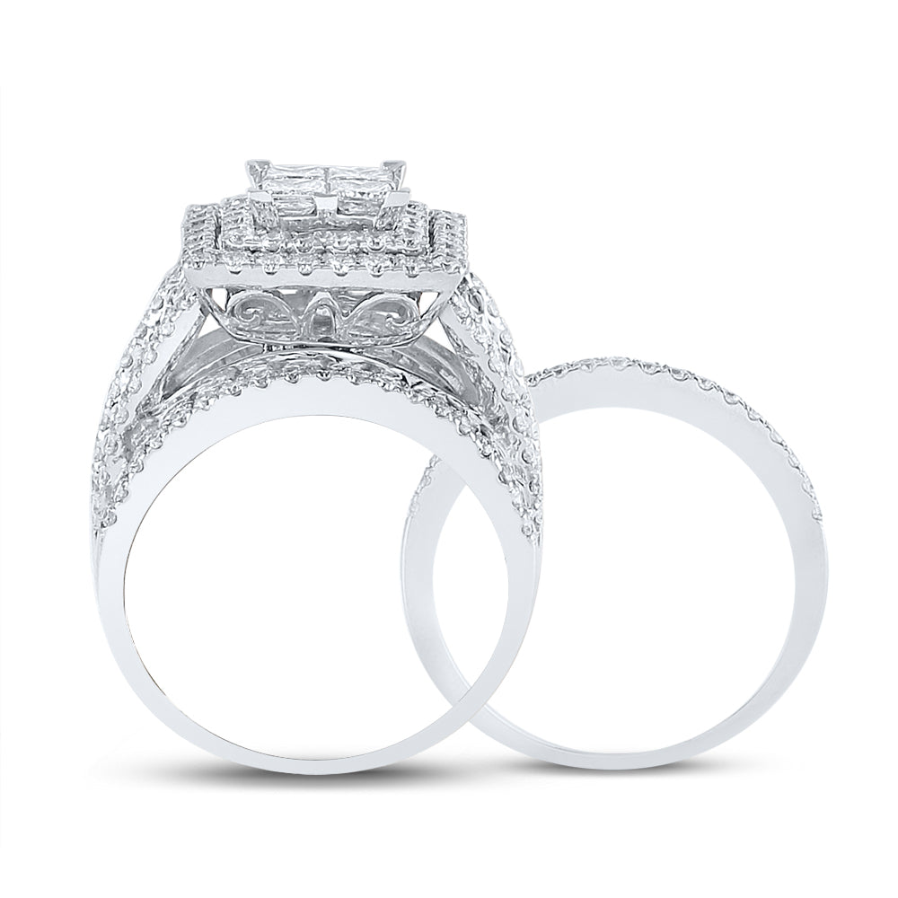 14K White Gold Princess Diamond Square Bridal Wedding Ring Band Set 4 Cttw, Womens Size: 5-10