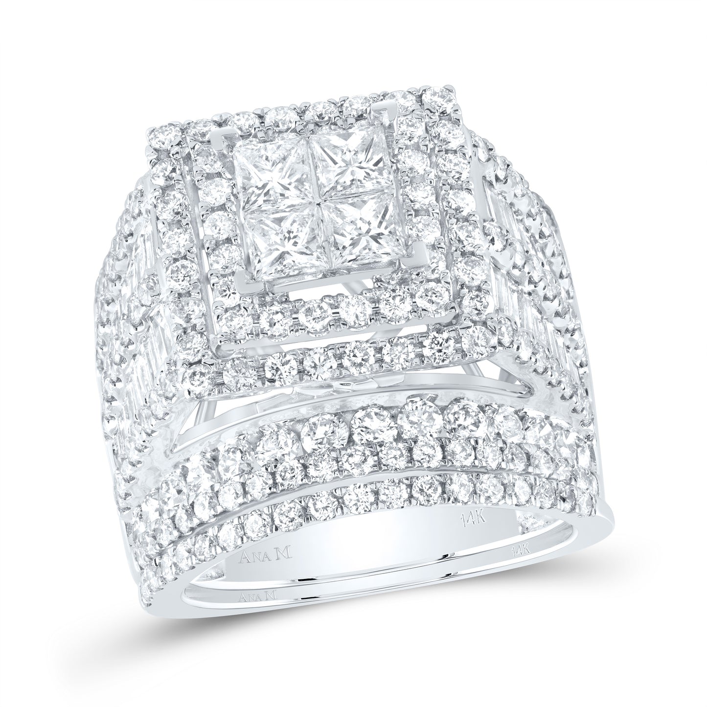 14K White Gold Princess Diamond Square Bridal Wedding Ring Band Set 4 Cttw, Womens Size: 5-10
