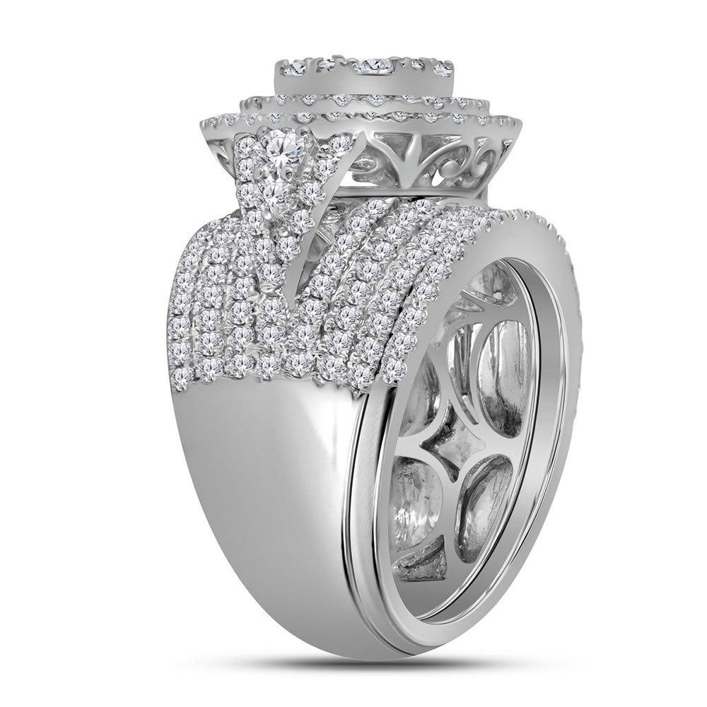 14kt White Gold Womens Round Diamond Flower Cluster Halo Bridal Wedding Engagement Ring Band Set 2-3/4 Cttw