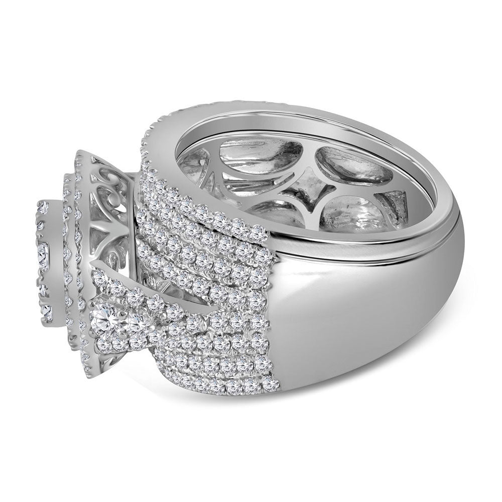 14kt White Gold Womens Round Diamond Flower Cluster Halo Bridal Wedding Engagement Ring Band Set 2-3/4 Cttw