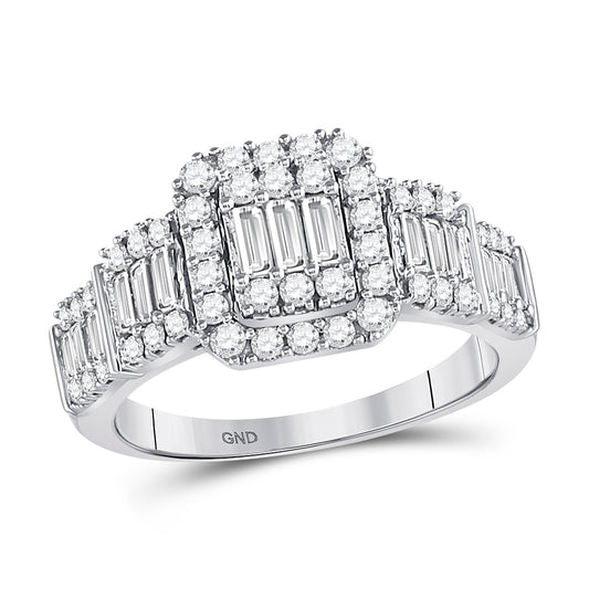 14kt White Gold Womens Baguette Diamond Emerald Cluster Bridal Wedding Engagement Anniversary Ring 1.00 Cttw, Women Size: 5-9