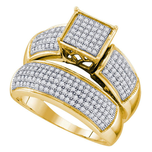 10kt Yellow Gold Womens Diamond Cluster Bridal Wedding Engagement Anniversary Ring Band Set 5/8 Cttw, Women Size: 5-9