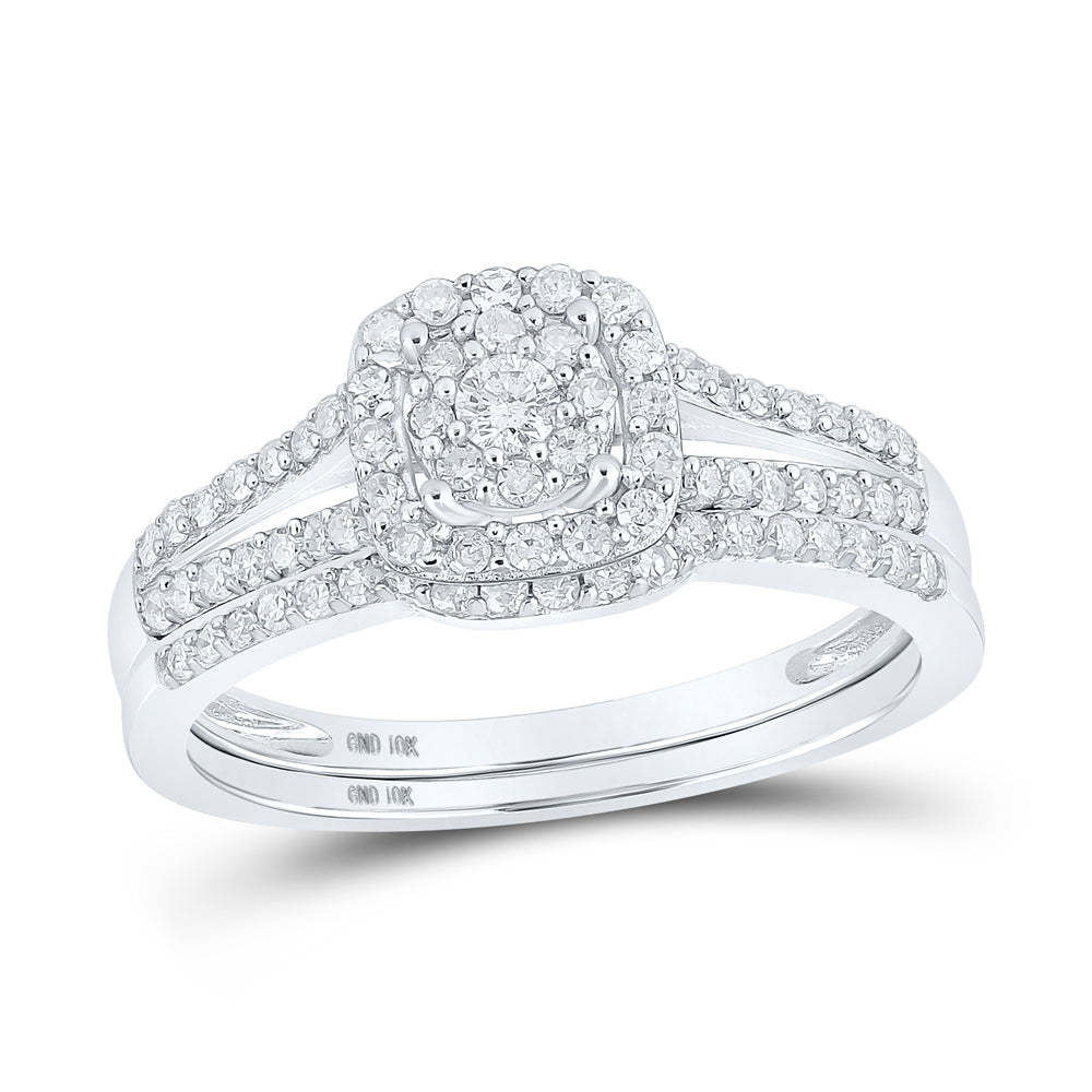 10K White Gold Round Diamond Bridal Wedding Ring Band Set 1/2 Cttw, Womens Size: 5-10