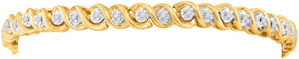 10K Yellow Gold Womens Round Diamond Tennis Bracelet 1/2 Cttw